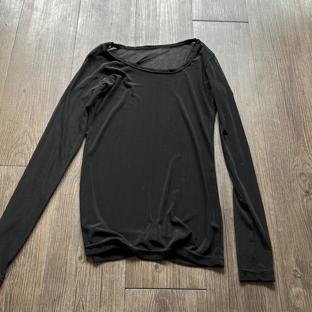 Plain black mesh long sleeve tee